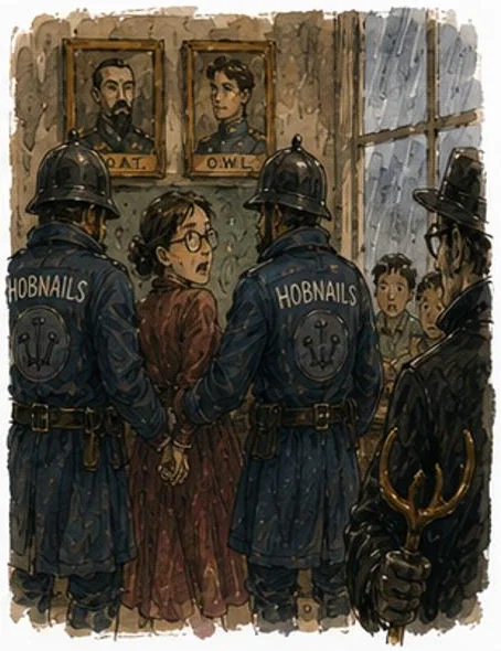 Illustration 4 — The Hobnails Take Ms. Prufrock